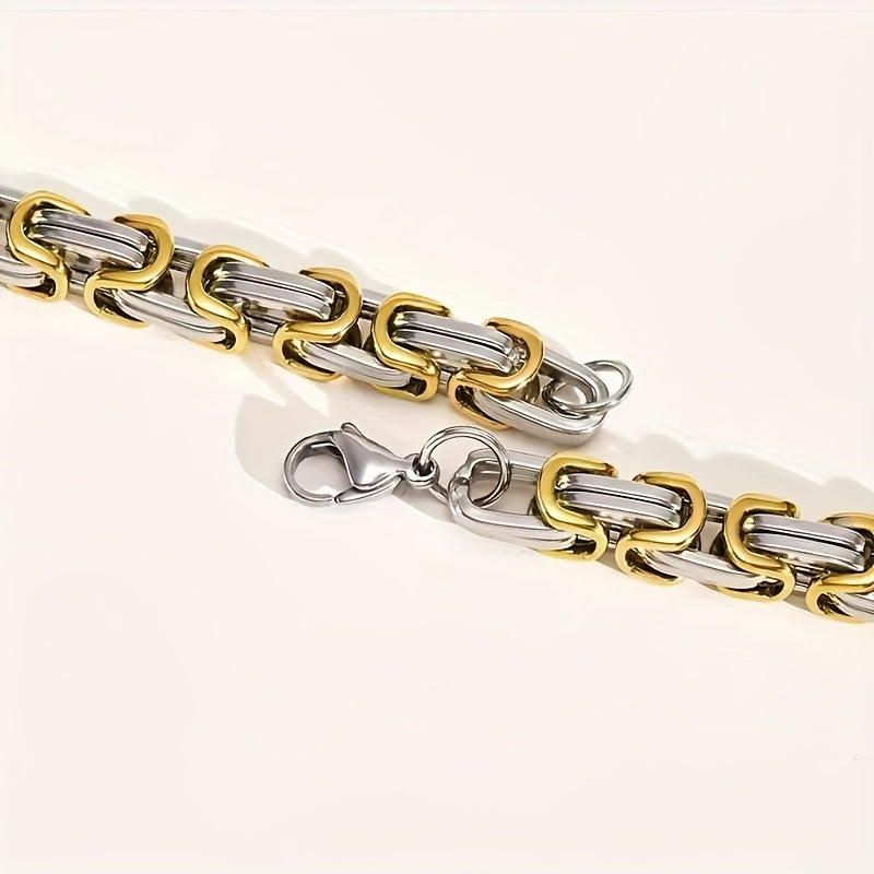 2pcs Set of Fashionable and Domineering Stainless Steel Necklace + Bracelet Jewelry Set, Men's Imperial Chain Accessories, Ideal Jewelry Gift for Wearing on Any Occasion, Matching with Any Clothing, Gifts