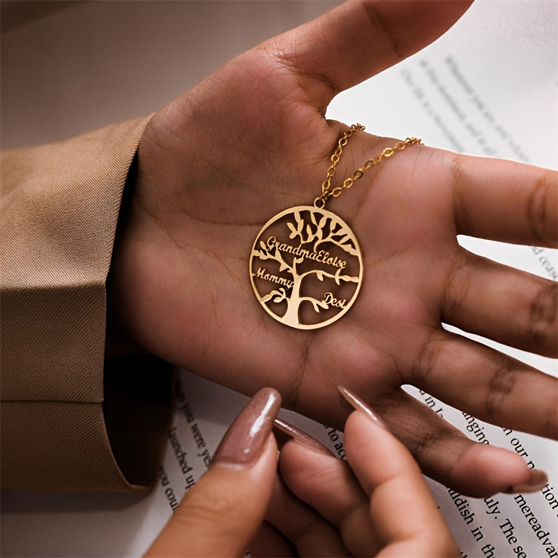 [Custom Tree of Life] 304L Stainless Steel Custom Tree of Life Necklace | Engraved with 1-8 Names | Family Name Jewelry Gift for Wives, Mothers, Grandmothers