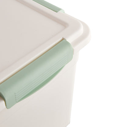 Rice Dispenser 10kg with Scoop, PP Rice Storage Container with Lid & Wheels for Dog & Cat Food, Flour, Cereal, Nuts, Beans, Kitchen Storage Box, Grey/ Green, 35*20*26CM