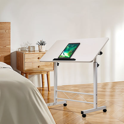 1pc Lifting Laptop Desk with Wheels, Foldable Desk, Minimalist Bedside Table, Sofa Side Table, Movable, Metal Bracket, Sturdy and Durable, White, 40*60*60-89cm