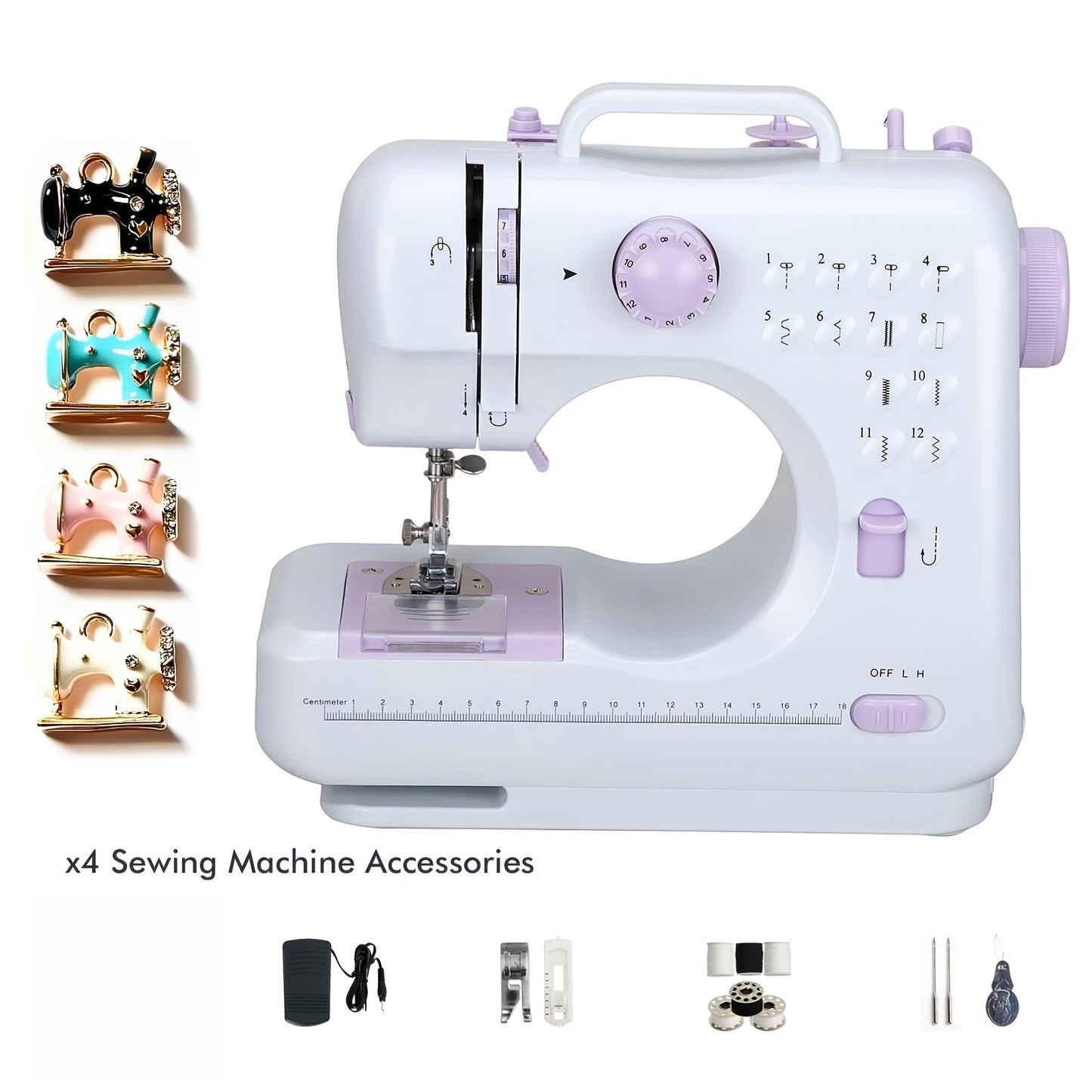 Mini Sewing Machine for Beginner, 12 Needle Multifunctional Household Machine Portable Double Thread Reverse Sewing Machine Two Speed, Battery Powered, (battery Not Included In Package)