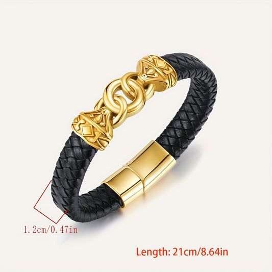 1pc Leather Bangle bangle bracelet, Trendy Hip-Hop Style, 304 304 Stainless Steel 18K Gold Plated 18K Gold Plated-Plated Men'S Bangle bangle bracelet