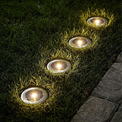 Taylor & Brown 8 Pack Solar Decking Lights Outdoor Garden Stainless Steel Solar Powered Ground Disk Lights Lamp Bright White Deck Landscape Pathway Lighting, Solar Outdoor Lights