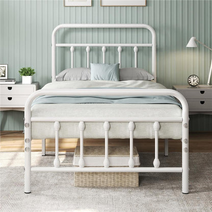 Costoffs Metal Bed Frame, Metal-Framed Bed, Bed Foundation, Metal Platform Bed, Vintage Iron Platform Bed with High Headboard and Footboard, Sturdy Iron Bed, Single/Double/King, White/Black/Pink