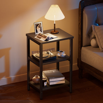 Bookshelf, Sofa Side Table Living Room, Industrial End Table With 3-Tier Storage Shelves, Bedside Tables With Height Adjustable, Steel Frame, Nightstand 37 x 30 x 59.4/62.4/65.4 cm, 4 Colors