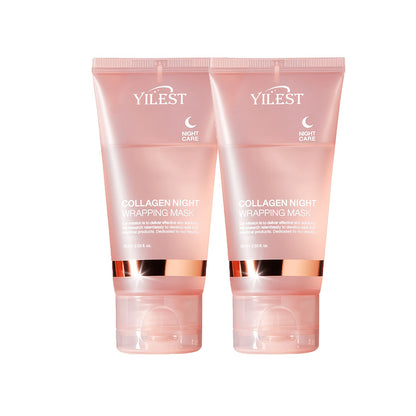 Buy 1 Get 1 Free: Collagen Night Graping Mask with Niacinamide & Hyaluronic Acid - Paraben-Free Gel Sheet Mask Suitable for All Skin Types, Hydrating & Firming Night with Ceramide, 75ml/2.53fl. X2 + Bonus Face Mask Brush