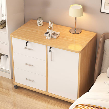 Mobile File Cabinet, Bedside Table, Organizer, Table, Book Shelf Study Table Monitor Stand, 3-Drawer Lockable Filing Cabinets for Home & Office, Printer Stand, Storage Cabinet with Drawers 1 Door 4 Wheels, Office Storage Rolling Office Cabinet