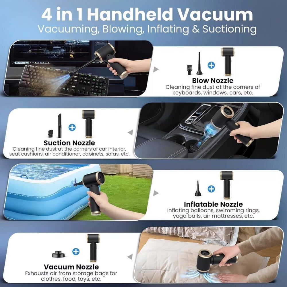 Cordless Handheld Vacuum Cleaner Portable Mini Wireless Wet & Dry with Air Blower – Low Noise Lightweight Hoover for Car, Home, Kitchen & Pet Hair Cleaning