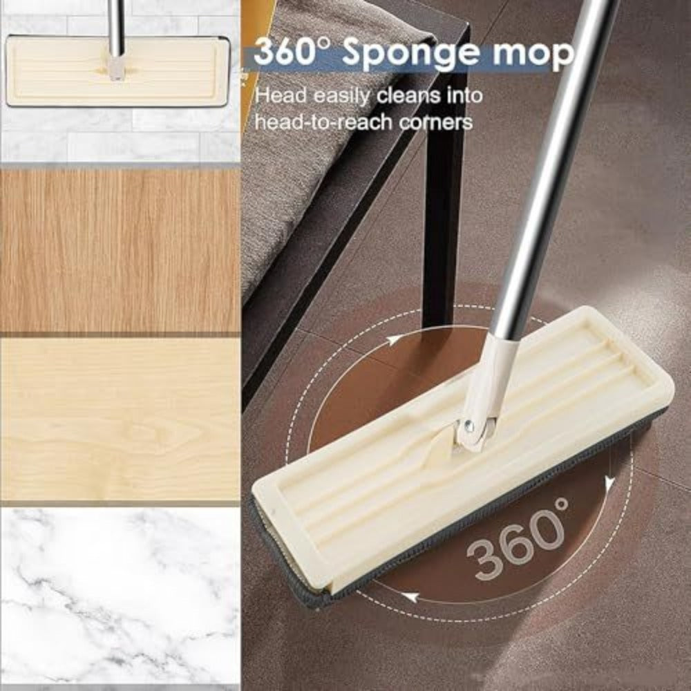 Flat Mop and Bucket Set with Dual-Chamber Squeeze Wringer – 360° Microfiber Floor Mop with Telescopic Handle for Tiles, Hardwood & Laminate Floor Cleaning UK