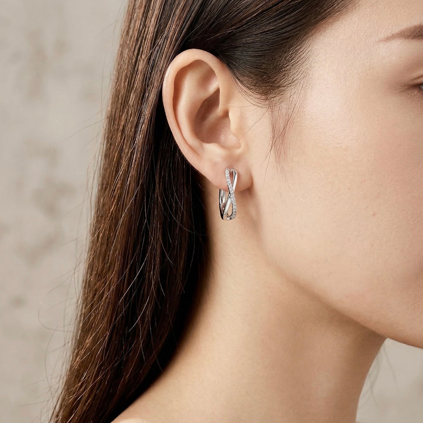 Elegant 925 Sterling Silver Twisted Hoop Earrings | Synthetic Zircon Criss-Cross Huggies | Minimalist Everyday Jewelry Gift for Women