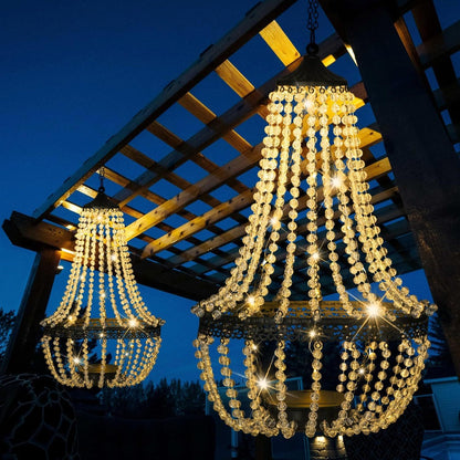 Taylor & Brown 28" Tall Hanging Solar Powered Acrylic Crystal Chandelier Light Lantern Modern Outdoor Garden Meadow with 30 Cool White LED Lights for Yard, Patio and Gazebo Decorations