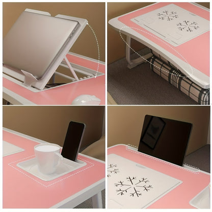Foldable Adjustable Bed Table with Liftable Tabletop & Cup Holder - Wood Suitable for Home Office Desk, Breakfast Tray, Laptop Desk for Bed, Space-Saving Foldable Leg Table for Small Spaces, Dorm, for Watching Movies in Bed