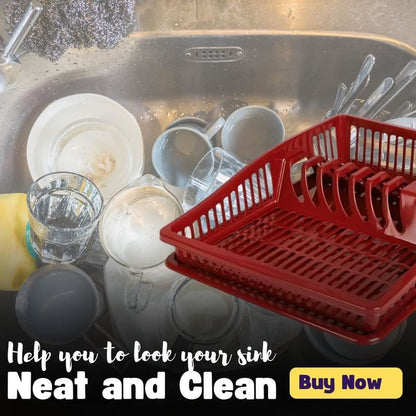 Stylish Dish Drying Rack with Plate Ruby Wine 38.5cm - Durable Plastic Kitchen Organizer Room Utensils - Sturdy