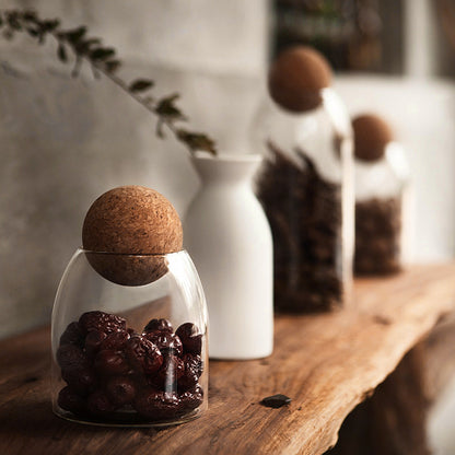 3pcs Glass Food Storage Canister, 500ML & 800ML & 1000ML Airtight Sealed Container Canister, Clear Glass Storage Jar, with Cork Lid, for Spices, Sugar, Coffee, Biscuits, Candies
