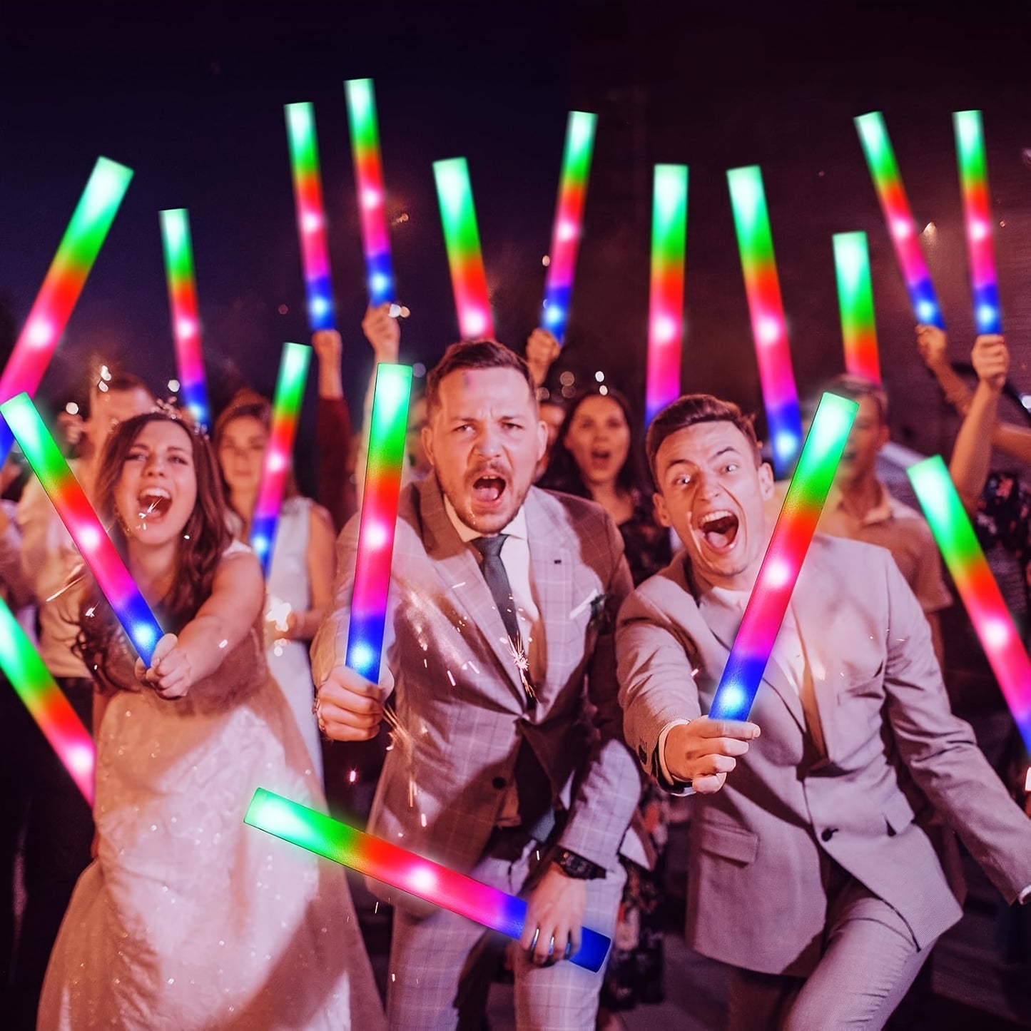30-Pack of Foam Glow Sticks - Vibrant LED Light Sticks for Weddings, Birthday Celebrations, Camping Trips, New Year Events, And Raves