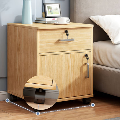 3-Drawer File Cabinet, Mobile Printer Stand Cabinet with Adjustable Shelf, Rolling Lateral Filing Cabinet with Wheels, Bedside Storage Cabinet with Lock Removable Wheels Anti-Theft Bedroom End Table for File Document