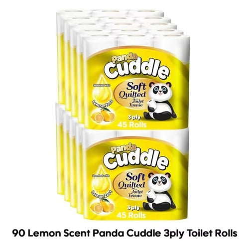 Panda Cuddle 3 Ply Soft Quilted 90 Lemon Scented Toilet Rolls 45 x 2 Original Toilet Roll Bulk Buy