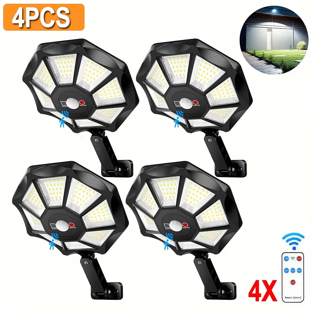 2/4pcs Solar Street Lights Outdoor Garden, 168LED Solar Motion Sensor Lights With Remote, 3 Lighting Modes Solar Lights, 180 ° Adjustable Commercial Street Lights, For Streets, Garages, Courtyards, Garden Terraces, And In Front Of Doors