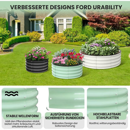 Galvanized Raised Garden Bed, Round Metal Planter Box with Open-Bottom Design, Heavy-Duty Steel Outdoor Flower Bed for Vegetables, Herbs, and Succulents, Easy Installation