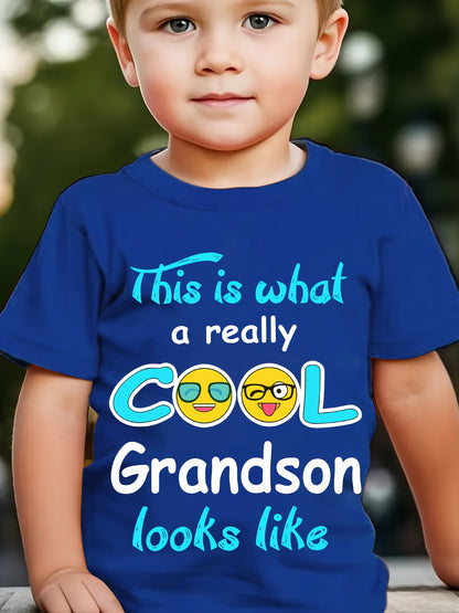 Summer Boys' Fashion Short-Sleeved T-Shirt "THIS IS WHAT A REALLY COOL GRANDSON LOOKS LIKE" with English Letter Elements Print