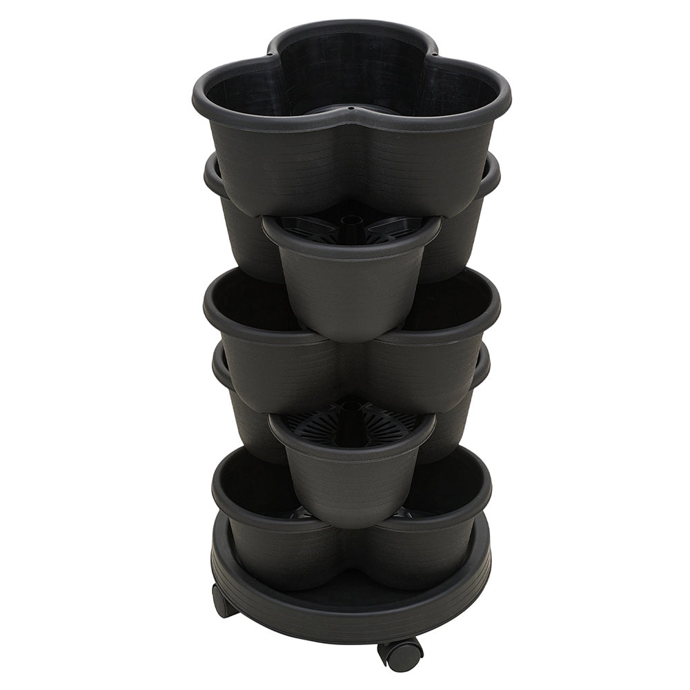 5-Layer Strawberry Tower Planter 3-Petal Tiered PP Plastic Pot for Strawberries Vegetables Fruits Herbs Indoor Outdoor Garden Patio 31.5x13.5cm Black Green UK