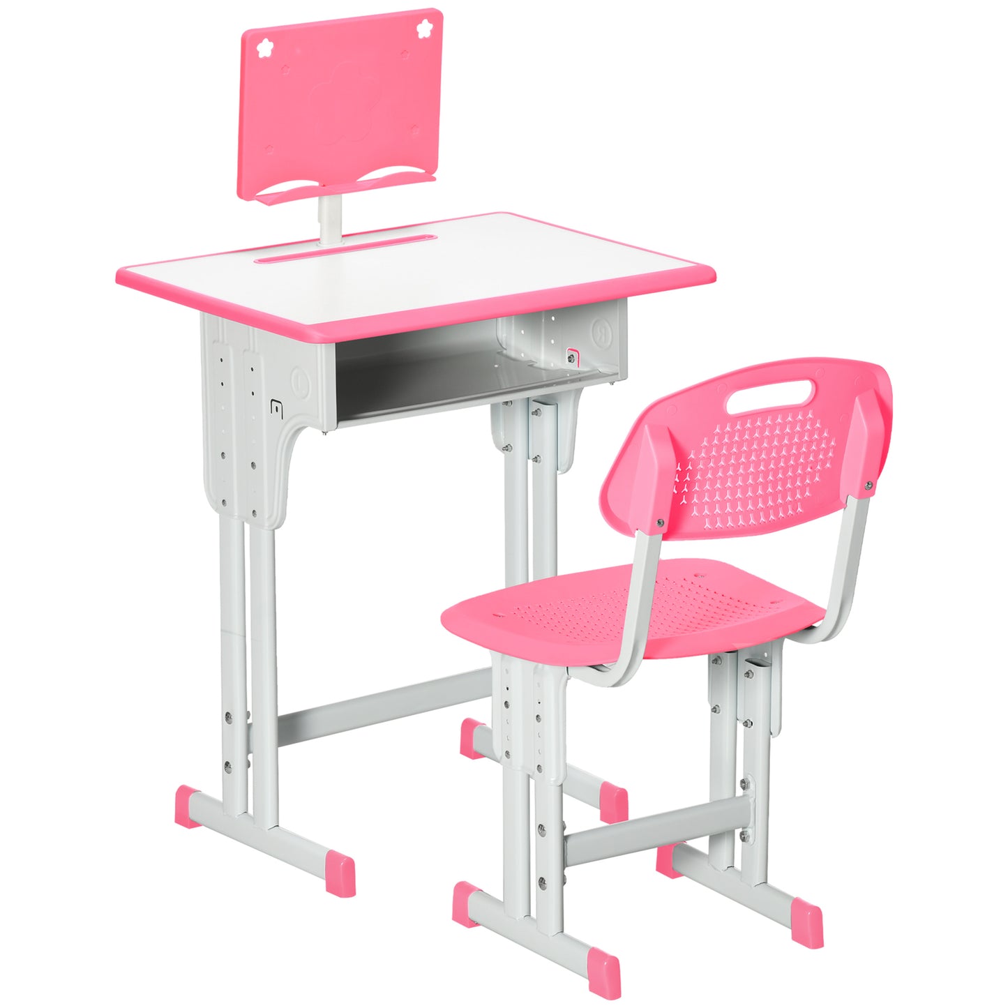 Kids Desk and Chair Set Adjustable Height Study Table Set w/Drawer, Book Stand, Pen Slot