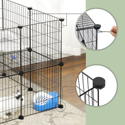 2-Floor Metal Pet Playpen, 36 Grid Panels, Customisable Cage Enclosure for Small Animals, Guinea Pigs Hamster Runs, Rabbit Hutches, Includes Mallet, Indoor, 143 x 73 x 71 cm, White/Black