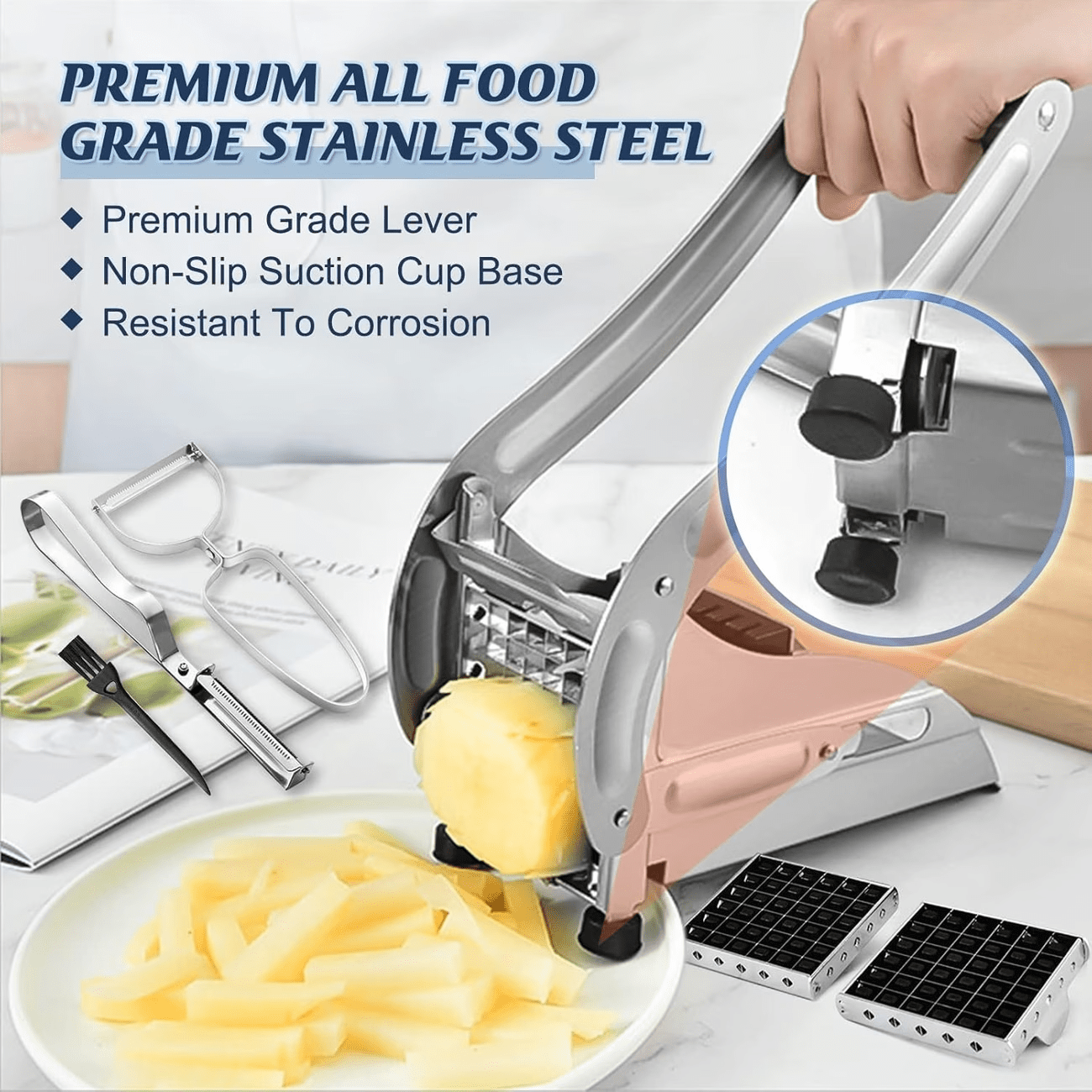 Stainless Steel Fruit Cutter, Vegetable Cutter, French Fry Cutter, French Fry Chopper, Potato Slicer, Vegetable Chopper, Onion Chopper, Food Chopper, Chop Potatoes Carrots Cucumbers, Kitchen Supplies, Kitchen Gadgets, Kitchen Additions