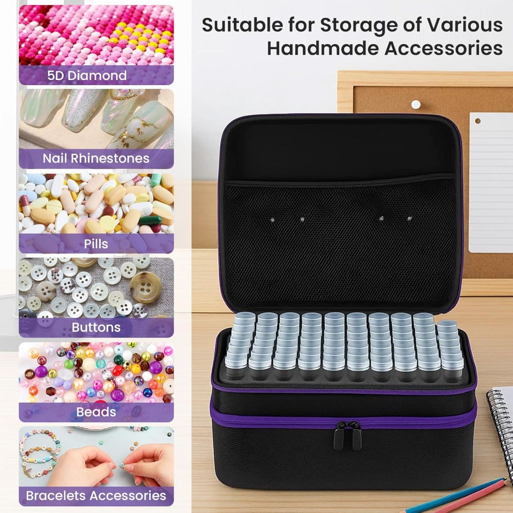 Diamond Painting Storage Box with 60 or 120 Screw-Top Bottles | 282-Piece Accessory Kit with Pens, Trays, Wax & Labels | Portable Diamond Art Organiser Case for Beads & Drills