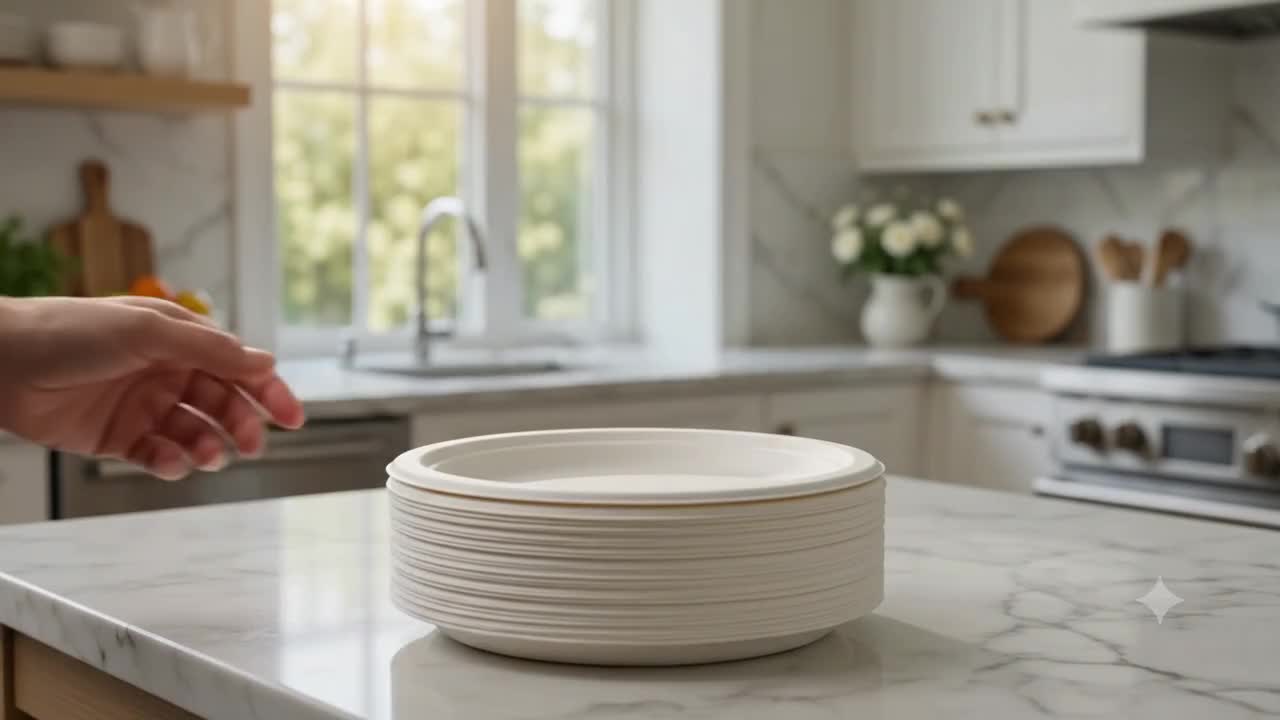 Strong Disposable Paper Plates 9" Bagasse Heavy-Duty Disposable Plates for PartiesMicrowave-Safe Party Plates,Dinner Plates for Hot & Cold Food Restaurants Takeaway Dessert Snack Tableware