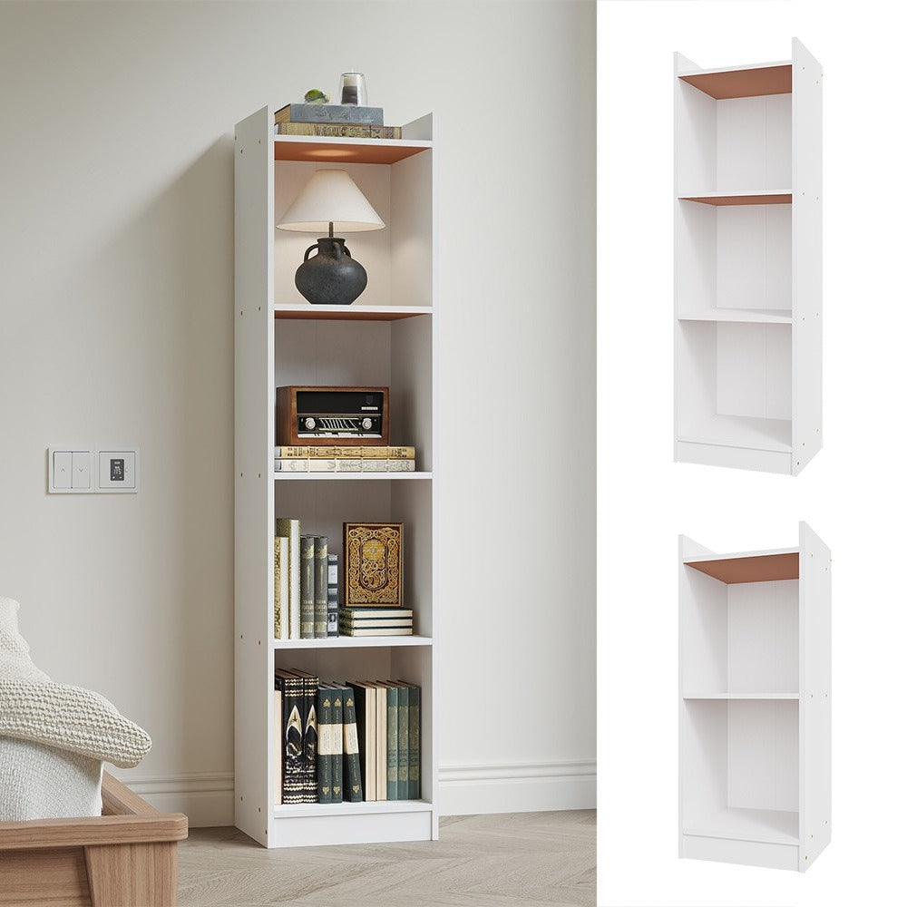 Modern White Wooden Bookcase – Tall & Skinny Bookshelf 2/3/4 Cube Shelves Shelving Storage Unit, Open Shelf Bookshelf For Office Living Room Bedroom Storage Organization