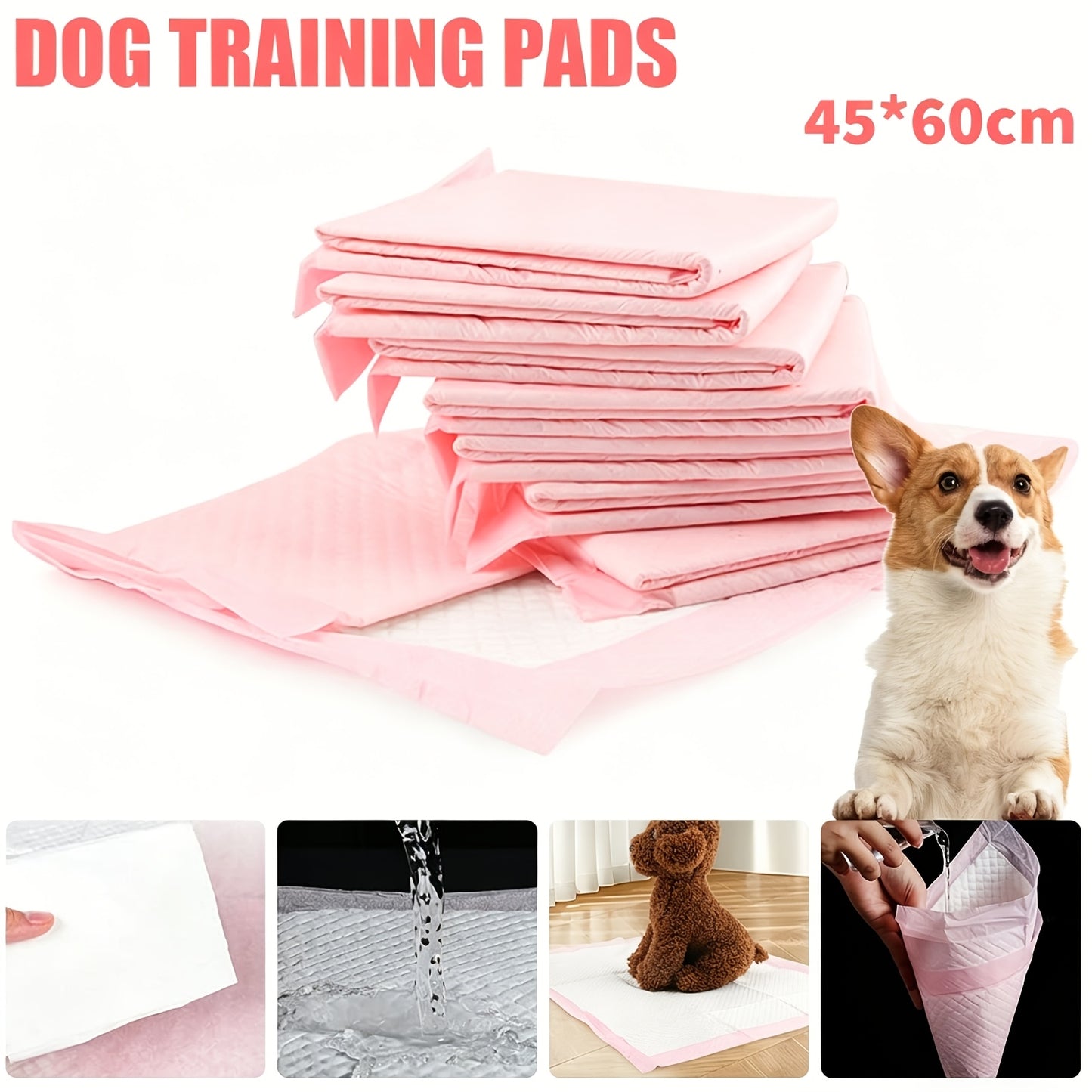 50pcs 100pcs Pet Training Pads 45x60cm, Super Absorbent Disposable Puppy Pee Pads, Quick-Dry Potty Pads Dog Pads for Indoor Training & Puppy Supplies, Extra Thick Puppy Pads Non-Slip Pet Piddle Pads for Small Medium Large Dogs