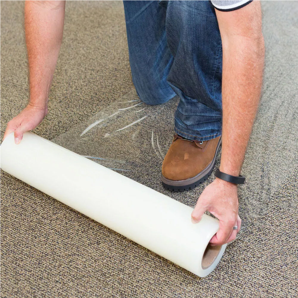 2 Roll Self Adhesive Clear Carpet Protector Film Temporary Protecting Floor Dust Sheet Cover, Stairs Home Office Hotel Floor Carpet Protector Roll, Home Renovation Furniture Covering Film, Extra Thick 90 Micron, 60cm*10m