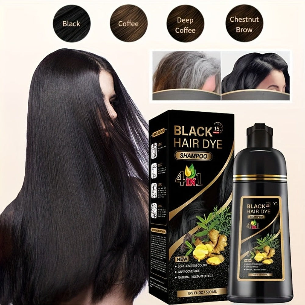 Gray Coverage Hair Dye Shampoo 4 Colours Black Coffee Chestnut Brown Deep Coffee 3-in-1 Instant Colour Long-Lasting Natural Shine