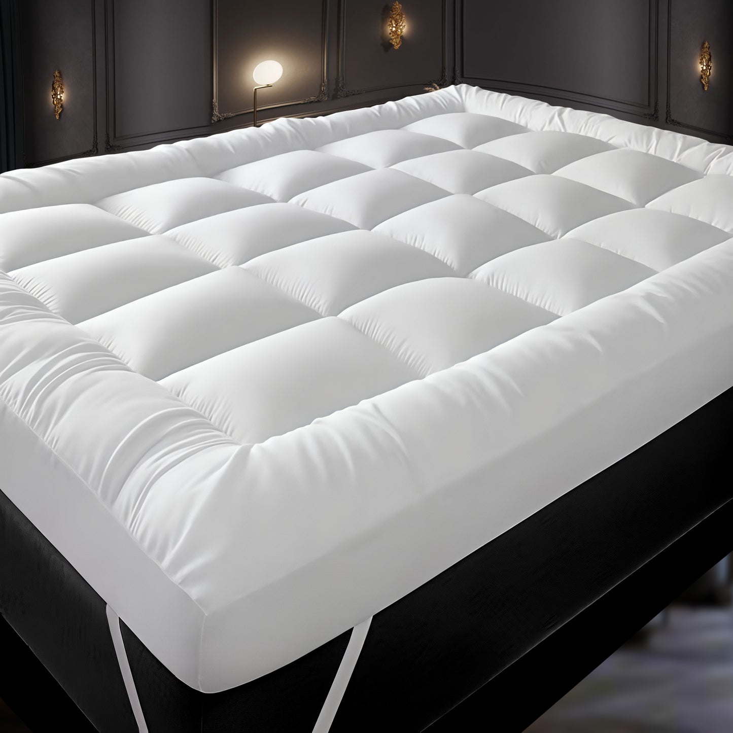 Hotel Quality 10cm Thickness Mattress Topper and Deep Fitted Elastic Corners – Luxury Mattress Topper for All Season and all size available Single, Double, Small Double, King and Super King. 4 Pack Pillow Protector Available for Matching Set