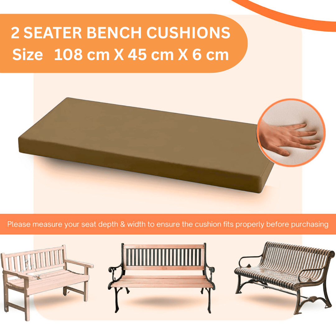 2 Seater Garden Bench Cushion 108x45x6cm – Water-Resistant Polyester Seat Pad, Removable Zip Cover for Outdoor & Indoor Bench