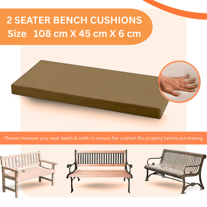 2 Seater Garden Bench Cushion 108x45x6cm – Water-Resistant Polyester Seat Pad, Removable Zip Cover for Outdoor & Indoor Bench
