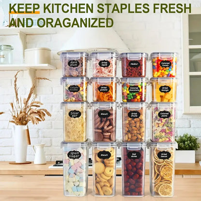 22pcs Kitchen Storage Containers, (11 Container + 11Lid) Food Storage Tanks, Kitchen Preservation And Storage Boxes, Plastic Storage Boxes, For Grains, Flour, Sugar, With Labels + Marks, Kitchenware, Baking Container