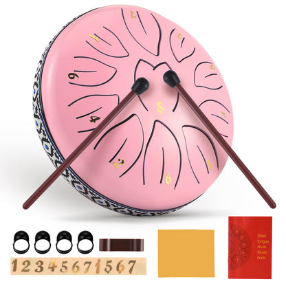 Steel Tongue Drum 11 Note 6 Inches D-Key Rain Drums for Garden,Handpan Drums with Music Book, Mallets and Carry Bag,Percussion Instrument Gift for Meditation Musical Education Mind Healing