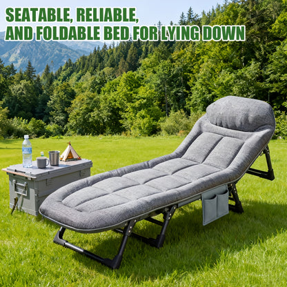 1pc Portable Folding Camp Bed- Adjustable with Mattress& Side Pocket, Grey Lightweight Outdoor Guest Bed, Compact Foldable Design for Camping, Travel, Picnics, Home Office Use, Camping Bed, Sturdy Frame, A Great Christmas Gift, Ergonomic Seating