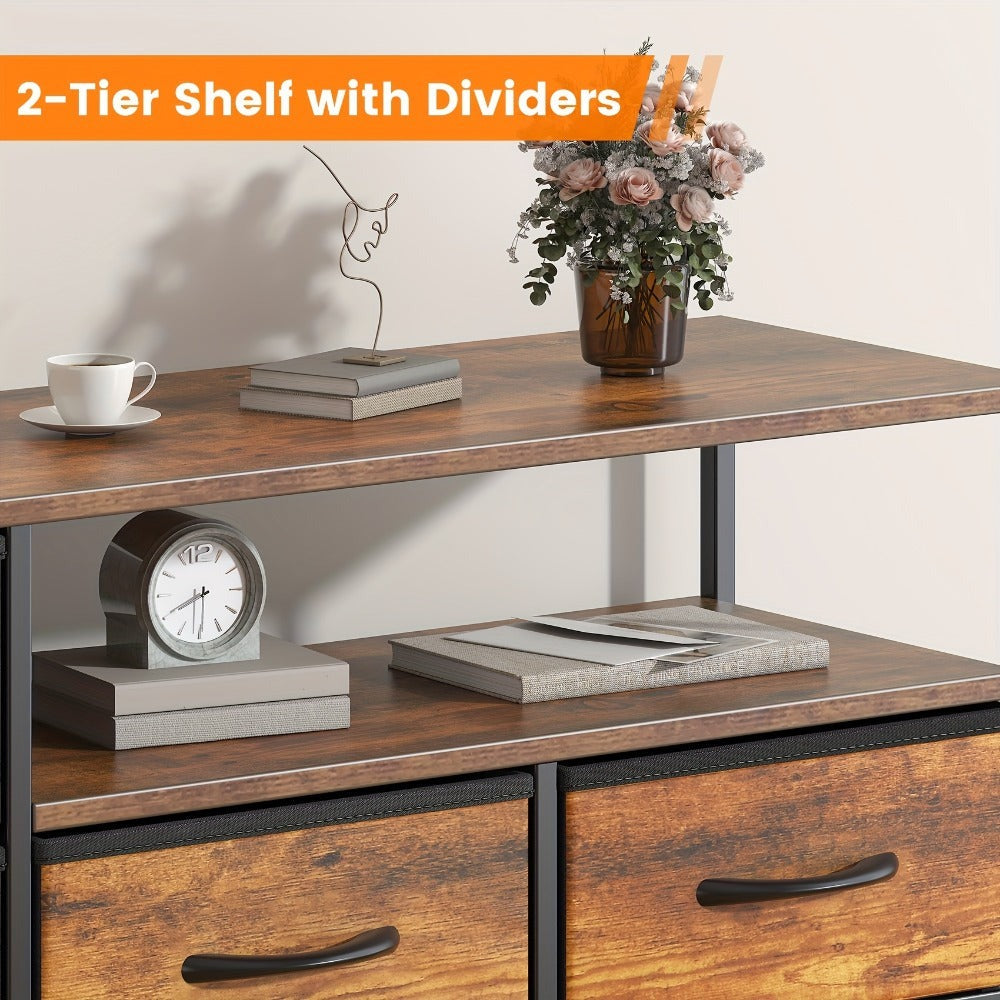 8 Drawer Chest of Drawers with Fabric Fronts & Wooden Top – Large Storage Dresser Organiser Unit for Bedroom & Living Room