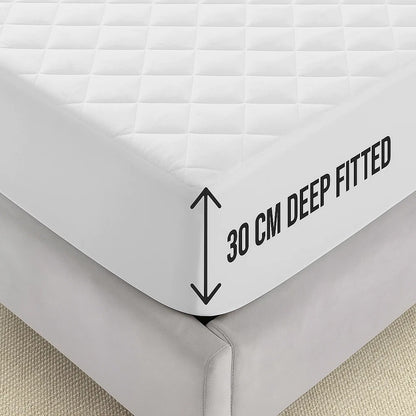 4B Quilted Waterproof Mattress Protector Extra Deep 30cm with Quilted Top Layer and All-Around Elastic, Designed for Stable Mattress Fit and Easy Maintenance, Suitable for Home Use, Guest Rooms and Let Properties, Available in Single Small Double 4FT Doub
