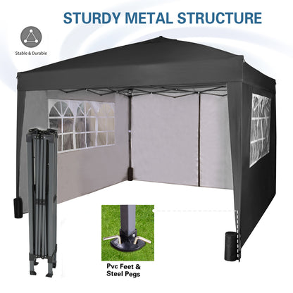 Pop-up Gazebo 3m x 3m with Sides & 4 Weight Bags & Silver Protective Layer Waterproof Marquee Canopy