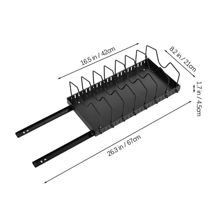 Pull-Out Commercial Utensil Rack, Cabinet Pot Lid Rack, Metal Carbon Steel Pot Lid Organizer, Dish Drying Rack, Pots and Pans Shelf with 8 Dividers/10 Dividers, Cutting Board Pot Storage Rack, Black
