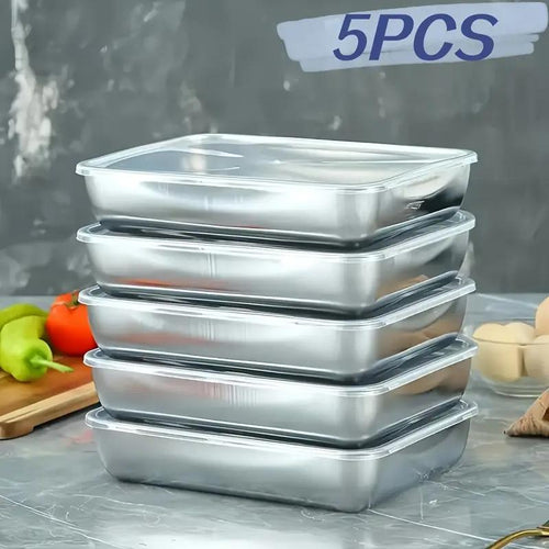 3/5/6 pcs Stainless Steel Food Storage Containers, Stackable with Sealed Lids, Flip Top, Square Shape, for Salad, Fruit, Food Storage, Kitchen Organization, Refrigerator Freshness, Freezer Safe, Multi-purpose Meal Prep
