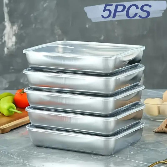 3/5/6 pcs Stainless Steel Food Storage Containers, Stackable with Sealed Lids, Flip Top, Square Shape, for Salad, Fruit, Food Storage, Kitchen Organization, Refrigerator Freshness, Freezer Safe, Multi-purpose Meal Prep