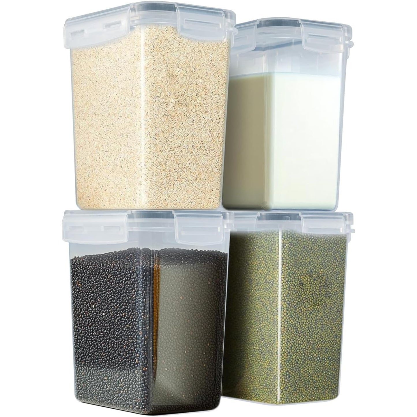 Cereal Storage Container Sets Airtight Dry Food Dispenser Containers Stackable Kitchen Storage Boxes Plastic Pantry Organization with Lock Lids Leakproof for Flour Sugar Pasta (Clear, 8 x 1.4L)