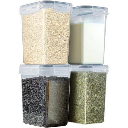 Cereal Storage Container Sets Airtight Dry Food Dispenser Containers Stackable Kitchen Storage Boxes Plastic Pantry Organization with Lock Lids Leakproof for Flour Sugar Pasta (Clear, 8 x 1.4L)