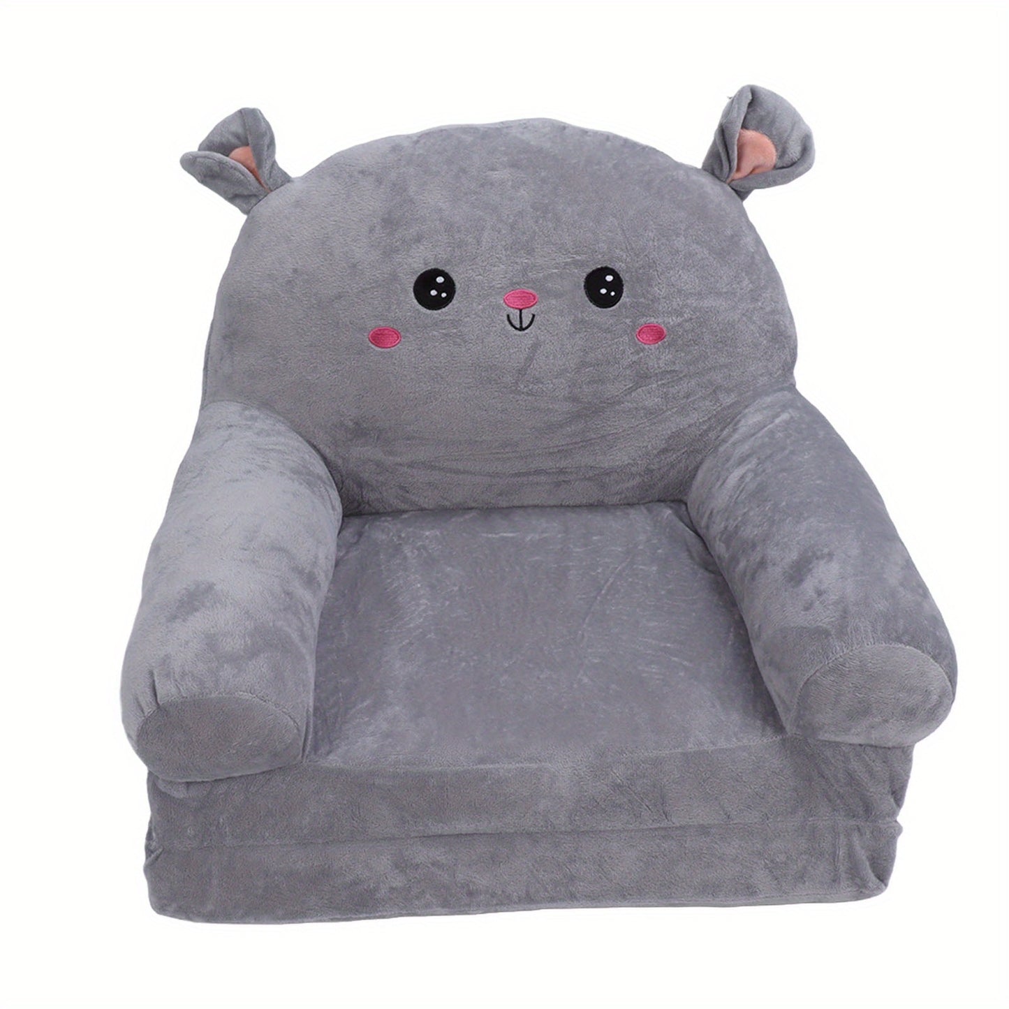 Cozy Kid Folding Sofa, Plush, Washable Lounge Chair for Playroom & Nursery, Gray Dog Style Foldable Wide Handle Soft Breathable Toddler Chair for Reading Relaxing Sleeping