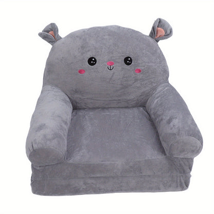 Cozy Kid Folding Sofa, Plush, Washable Lounge Chair for Playroom & Nursery, Gray Dog Style Foldable Wide Handle Soft Breathable Toddler Chair for Reading Relaxing Sleeping